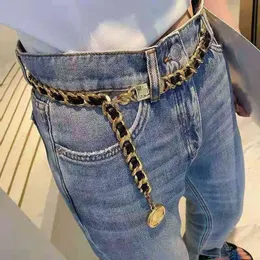 Designer Style Personalized Leather Woven Chain Long Waist Fashionable Metal Carved Pendant Belt Women