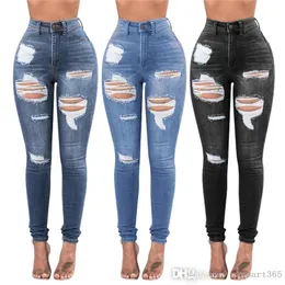 2022 Designer Kvinnors Sexiga Jeans Högt midja Hip Lift Hög Elastiska Denim Byxor Tight Små Fot Perforerade Byxor
