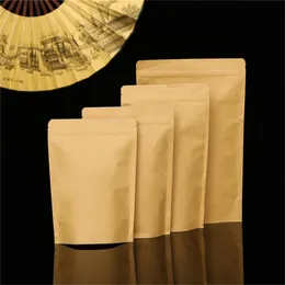 100 st/Lot Food Moisture Proof Påsar Förpackning Tätning Pouch Brown Kraft Paper Pouch med aluminiumfolie Inside Påsar för matte mellanmål