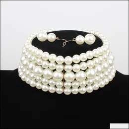 Wisiety biżuteria z koraliki z koraliki naszyjniki kobiety mtilayer biały czerwony łańcuch choker aesories collarbone kolczyki