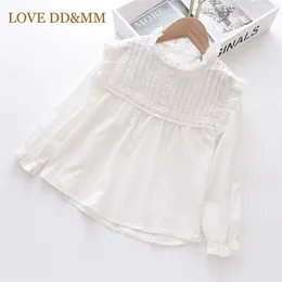 LOVE DD&MM Girls Shirts Spring Kids Clothes Girls Tops Flower Hollow Embroidery Sweet Lace Side Stand Long-Sleeved Blouse 210306