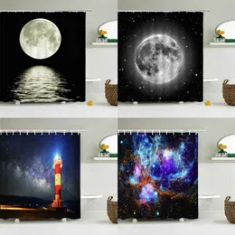 Earth Universe Starry Sky Shower Curtain Bathroom Decoration Waterproof Polyester Cloth Landscape Night Shower Curtains Set Mat 211116