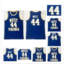 NCAA Вирджиния альпинисты колледжа # 44 Западный Джерси Мужская синяя сшитая винтажная Джерри Уэст-Университет Баскетбол Майки Рубашки
