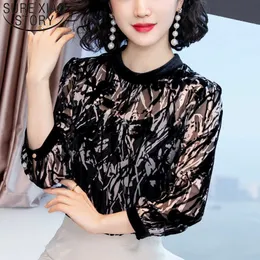 Silk Shred Floral Three Quarter Silk Shirt Elegant French Romance Blouse Women Tops Blusas Verano Mujer 8320 50 210528