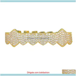 Grillz, zahn￤rztlicher K￶rperschmuck Schmuck ankommen aus Vampirz￤hne Grillz Gold Sier Plattiermikro Pave Cz Stones Mundgrill passen obere oder bo