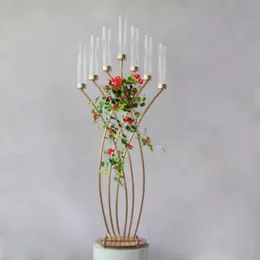 Flowesr Ball Stand Trumpet Vase Table Centerpieces Wholesale Candle Stick Holder Bröllopsdekoration Akryl Lampskärm Blomma Ram Bakgrund Bröllopssteginredning