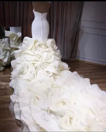 2022 elegante sereia vestidos de casamento querida plissado babados saia em camadas organza personalizado capela trem formal vestidos de noiva vestido209b