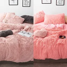 Pink White Fleece Fabric Winter Thick 20 Pure Color Bedding Set Mink Velvet Duvet Cover Bed Sheet Bed Linen Pillowcases 4/6pcs C0223