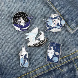 Astronaut and Whale Enamel Pin Adventure Ocean Drifting Wishing Bottle Brooches Bag Lapel Pin Badge Jewelry Gift for Friends