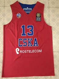 #13 SERGIO RODRIGUEZ CSKA MOSCOW rotes Basketballtrikot, Stickerei genäht, individuell mit beliebiger Nummer und Namen