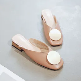 Trend Wooden Heel Pumps Summer Women Mul Elegant Metal Buckle Office Party Ladi Casual Sho Slip-on Slippers