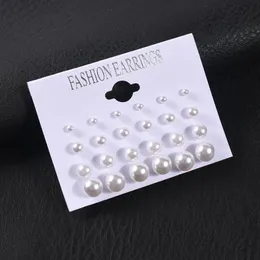 Stud 12 Pairs/Set 4mm 6mm 8mm 10mm Pearl Ball Beads Ear Studs Earrings For Women Fahion Gift Party Jewelry Accessories