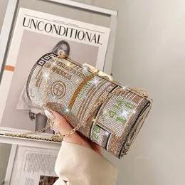 Crystal Diamond painting Evening Clutch Bags women Round small Dollar Purse Luxury designer Handbag 2021 chain shoulder bag B342 210310