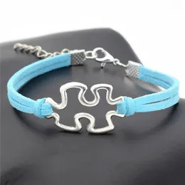 Charm Bracelets Fashion 10pcs Puzzle Piece Leather Autism Awareness Bracelet Bangle Chain Friends Jewelry Gifts