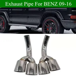 2 PCS Silver Stainless Steel Exhaust Double Pipe For BENZ G Class W463 G500 G550 To Modify G63 2009-2016 Round Nozzle Tips