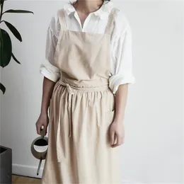 Japanese Style Apron Long Fashion 1PC Waterproof Cotton Coffee Shop Women Men for Cooking Baking Gardening 211222