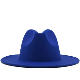 Unisex Flat Brim Ullfilt Fedora Hattar med Bälte Röd Svart Patchwork Jazz Formell Hat Panama Cap Trilby Chapeau för män Kvinnor Högkvalitativ A3