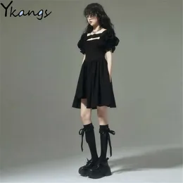 Fasciatura gotica Abito irregolare Donna Abbigliamento da festa Abito hip-hop nero Stile coreano Kawaii Lolita Maniche a sbuffo Vestido Vintage 210619