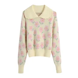 BLSQR Flowers Elegant Sweaters Female Vintage Chic Casual Tops Lady 2021 Peter Pan Collar Fashion Sweater Women Y1110