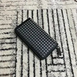 Wome Men Long Style Walletsパネルスパイククラッチバッグの特許リアルレザー財布スパイクウォレット