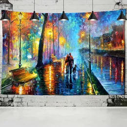 Valentine's Day gift Tapestry Van Gogh Oil Painting Night View Wall Hanging Romantic Love Couple Boho Gypsy Home Decor Tapestry 210609