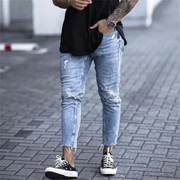 Casual Skinny Jeans Długość Gipter Denim Pant Zipper Fly Men Odzież Cut Dotno Pencil Pant Light Blue Cowboys Streetwear 211120