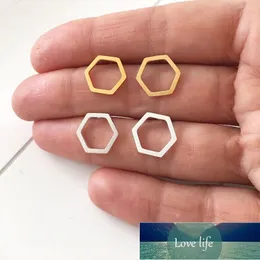 Minimalism Hexagon Earing Mode Smycken Rostfritt stål Tillbehör Rose Guld Geometrisk Stud Örhängen Boy D'Oreille Femme