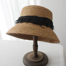 Handmade Nowe Stylowe Słomiane Kapelusze Rafia Sunscreen Shade Plecione Czapki Kobiety Szeroki Brim Bucket Hat