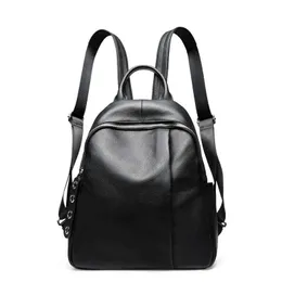 100% Real Leather Women Backpacks Cowhide Leather School Backpack for Girls Lady Travel Shoulder Bag Sac a Dos Fashion Bagpack Q0528