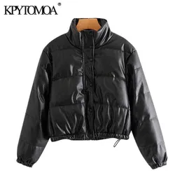 KPytomoa mulheres moda falso couro acolchoado jaqueta grossa parka quente casaco vintage manga comprida feminina outerwear chique tops 211118