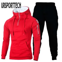 Homens de tracksuit Conjuntos Moda Outono Inverno Sporting Terno Zipper Collar Suéter + Sweatpant Masculino Casual Trilha Terno 2 Peças Conjuntos 210528