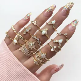 Vintage Böhmisches Midi-Fingerring-Set für Frauen, Strand-Diamant-Tropfen-Elefant-Edelstein-Kristall-Hochzeits-Knöchelringe, Boho-Modeschmuck in großen Mengen