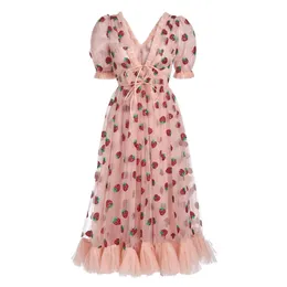 Plus size 3XL Women Black Pink Strawberry Sequined Dress v-neck Sweet Elegant Evening Party Formal Dress Classy Maxi Dress