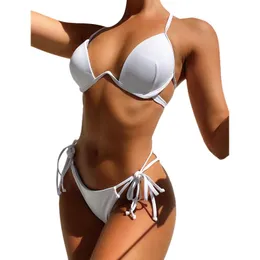 Kvinnors badkläder itranyee sexig V-bar Underwired Bikini Set 2021 Mjuk baddräkt Kvinnor Tvådel V-formtråd Sidan bunden Bather Bathing Suit