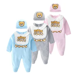 Çocuk Tasarımcı Giysileri Erkek Tulum Yenidoğan Yükselen Bebek Şapkası+Bib+Robe Set Bebek Bebek Kızlar giyin