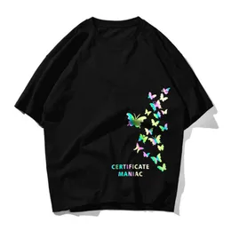 Oversize T Shirt Men Streetwear Harajuku Reflective Butterfly Tshirt Short Sleeve Cotton Loose HipHop T-Shirt Plus Size 210527