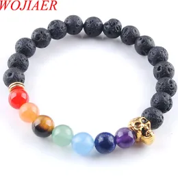 Wojiaer 8mm vulkan sten pärlor spöke huvudsträngar armband 7 chakra helande mala meditation bön yoga kvinnor smycken k3233