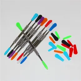 120mm smoking metal wax carving dab tool with silicone tips stainless steel dabber tools glass carb caps silicon nectar