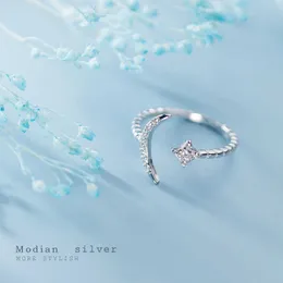 Twinkle Star Moon Open Justerbar fingerring för kvinnor mode 925 Sterling Silver Simple Party Fine Smycken Bijoux 210707