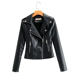 Spring Zip Up PU Leather Moto Jacket style fashion simple trendy INS motorcycle PU short Coats faux leathers jackets