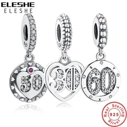 ELESHE Autentico argento sterling 925 30 anni d'amore ciondola il fascino CZ Bead Fit braccialetto originale collana gioielli fai da te Q0531