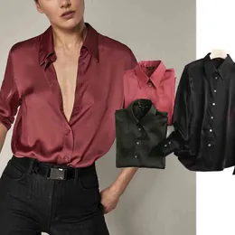 Zwiędła Wiosna Anglia Stlye Moda Biuro Lady Solid Satin Casual Koszula Bluzka Kobiety BluSas Mujer De Moda 2021 Kobiety Topy H1230