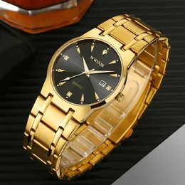 Wwoor Wrist Watch Men Luxury Brand Business Golden Male Armbandsur Vattentät Rostfritt Stål Kvarts Guld Klockor Män 210527