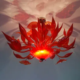 ダイニングライトラグジュアリーランプ手ブローイングラスの花びらシャンデリアライトLED赤い色の花ペンダントライトホテルの家の装飾80×50 cm