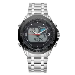 腕時計メンズファッションソーラーパワートップスポーツウォッチフルスチール30mの防水アナログデジタルLEDミリタリー