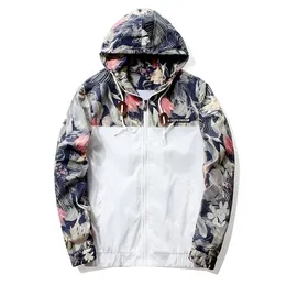 Floral Jacket 2021 Autumn Mens Hooded Jackets Slim Fit Long Sleeve Homme Trendy Windbreaker Coat Brand Clothing Drop Shipping X0621