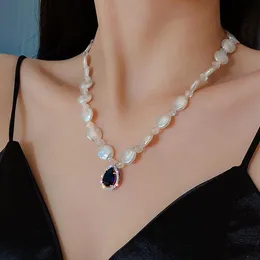 Chokers Origin Summer Exquisite Baroque Irregular Circle Natural Pearl Pendant Necklace For Women Crystal Waterdrop Jewelry