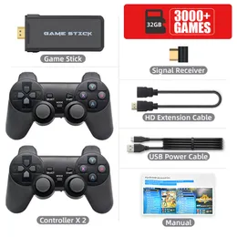 4K HD TV 비디오 게임 콘솔 스틱 PS1 아케이드 에뮬레이터를위한 32GB 클래식 레트로 게임 더블 무선 컨트롤러 U8 3D 게임