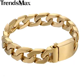 TrendsMax Pulseiras Masculinas Hip Hop Gold Cuban Link Chain 316L Pulseira de Aço Inoxidável para Jóias Masculinas Gota 13mm KHB293