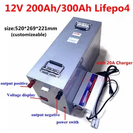 Waterproof LiFepo4 12V 200Ah 250Ah 300Ah lithium battery with BMS for boat outdoor power supply RV energy storage+20A charger